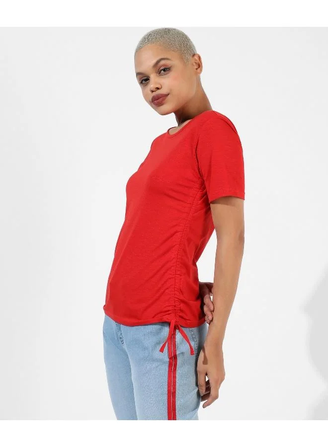 Pinacolada  Women's Solid Red Ruched Top for Women | Best Price UAE
